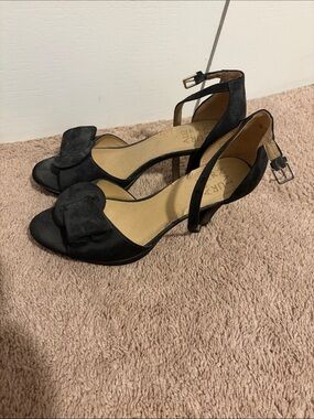 Naturalizer Black Open-Toe Ankle Strap Heels with Bow